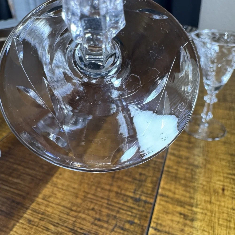Antique American Brilliant Cut Starburst Crystal Cordial Glasses MINT Set of 7
